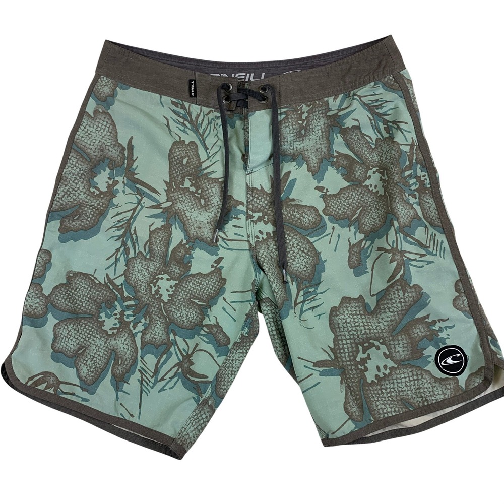 O'Neill Mens Camo Floral Board Shorts Size 30 Seafoam Green Surf‎ Trunks